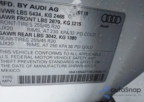 2019 Audi Q5 45 Premium z USA, uszkodzony, nr VIN WA1BNAFY3K2058473